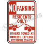 No Parking Resident Only Others Towed At Owners Expense