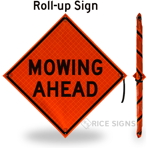 A link to Mowing Ahead Roll-Up Signs