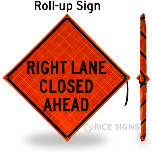 Cortina - Roll-Up Sign - Right Lane Closed Ahead W/Lxn & Velcro/Ahead -  Beacon Safety Supplies