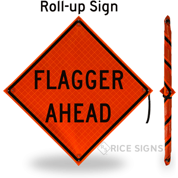 Flagger Ahead Roll-Up Signs