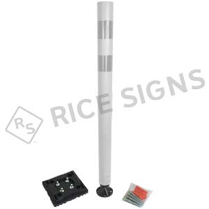 White Flexible Delineator Post with (2) 3" White DG Stripes and Base with Lag Bolts