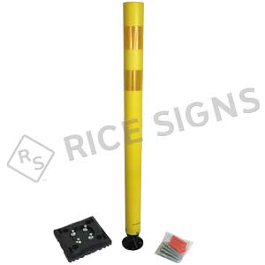 Yellow Flexible Delineator Post with (2) 3" Yellow DG Stripes and Base with Lag Bolts