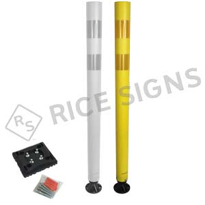 Yellow Flexible Delineator Post with (2) 3" Yellow DG Stripes and Base with Lag Bolts