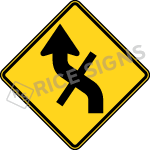 Left Reverse Curve With Side Road Style E Signs