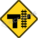 T Intersection With Railroad Tracks Right Sign