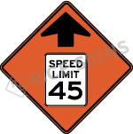 Work Zone Speed Reduction Symbol With Speed Limit Signs